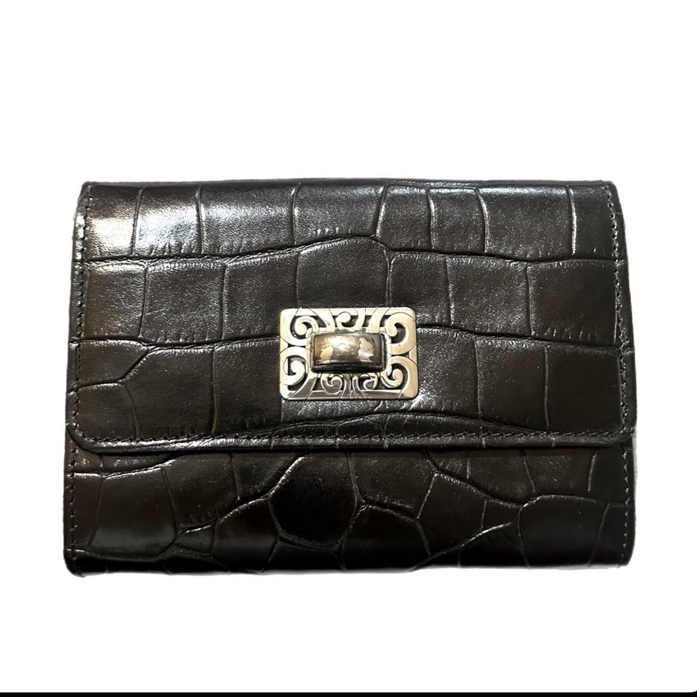 BRIGHTON CROC WALLET CROSSBODY BLACK